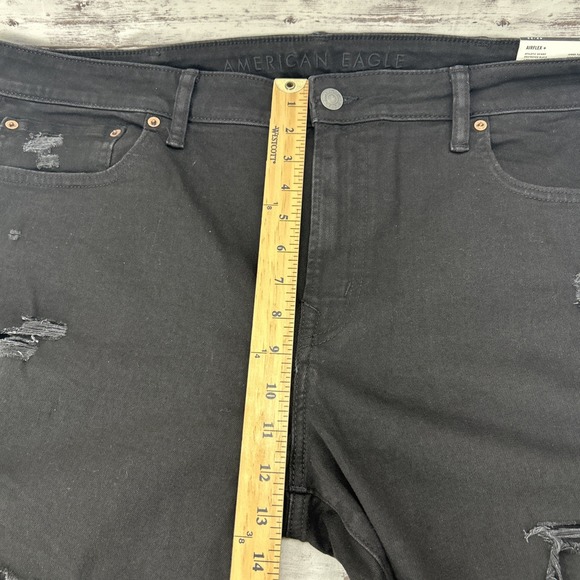 American Eagle Athletic Skinny Jeans Mens 42x32  Airflex+ Destroyed Black Denim - Picture 8 of 11